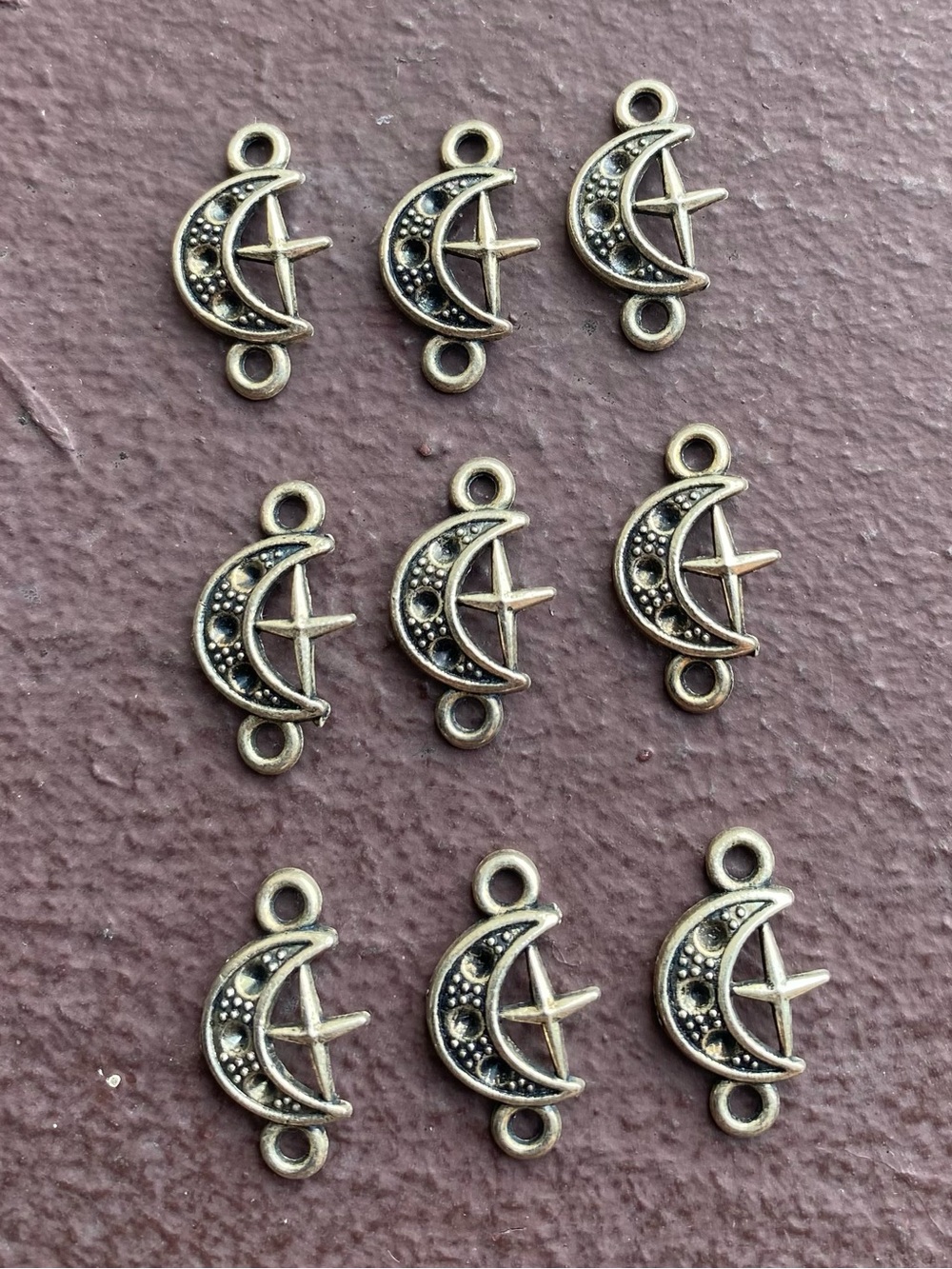 9 Piece Tibetan Silver Moon & Star Connector Charm for DIY Jewelry / Pendants